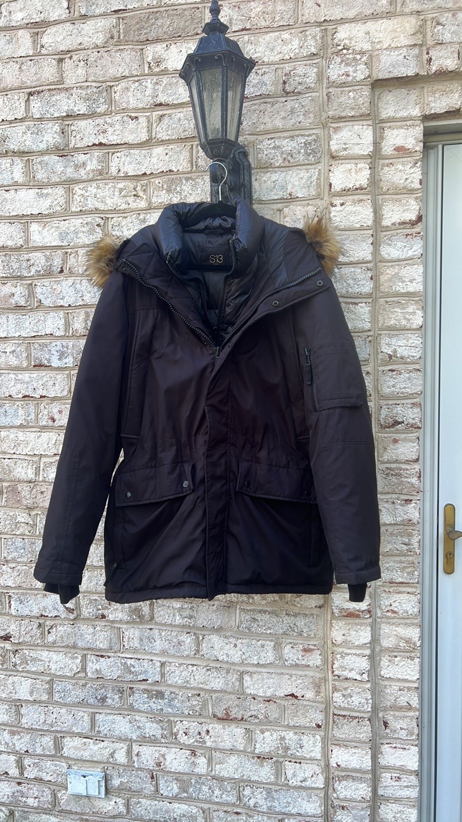S13 Black Women's Mid-length Double Insulated Down Parka with Faux Fur Hood XL