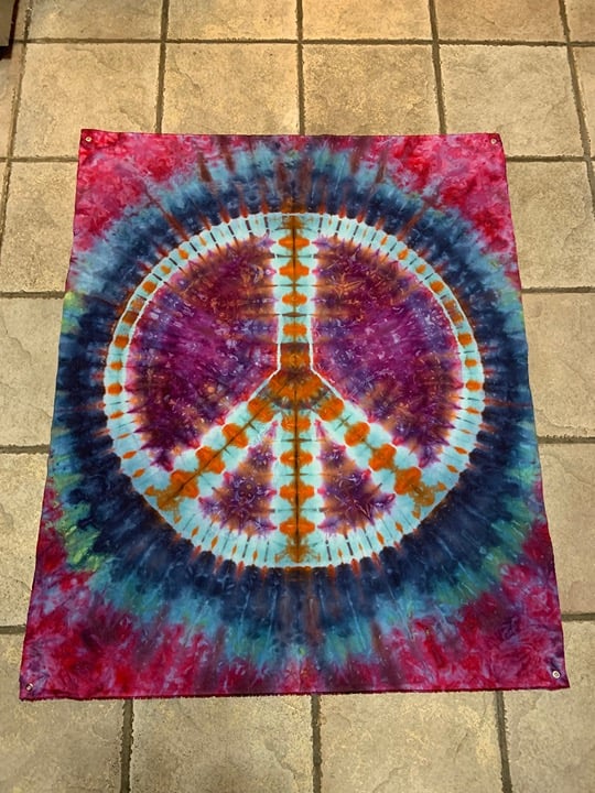 Hand made Peace Sign Tie Dye tapestry