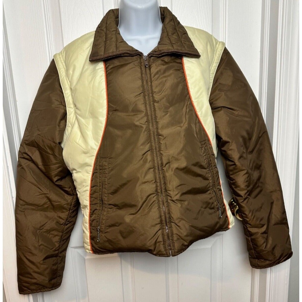 Vintage '70s COZY Women's Puffer Goose Down Jacket WITH Removable Sleeves SZ S