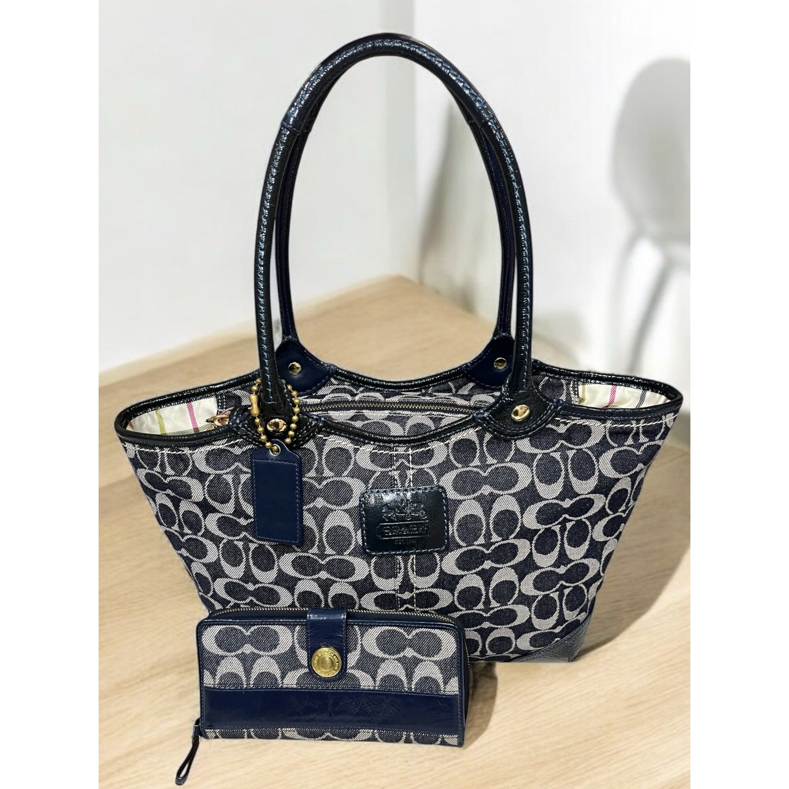 Y2K Coach 12573 Signature Denim Bleecker Tote & Legacy Signature Denim Wallet