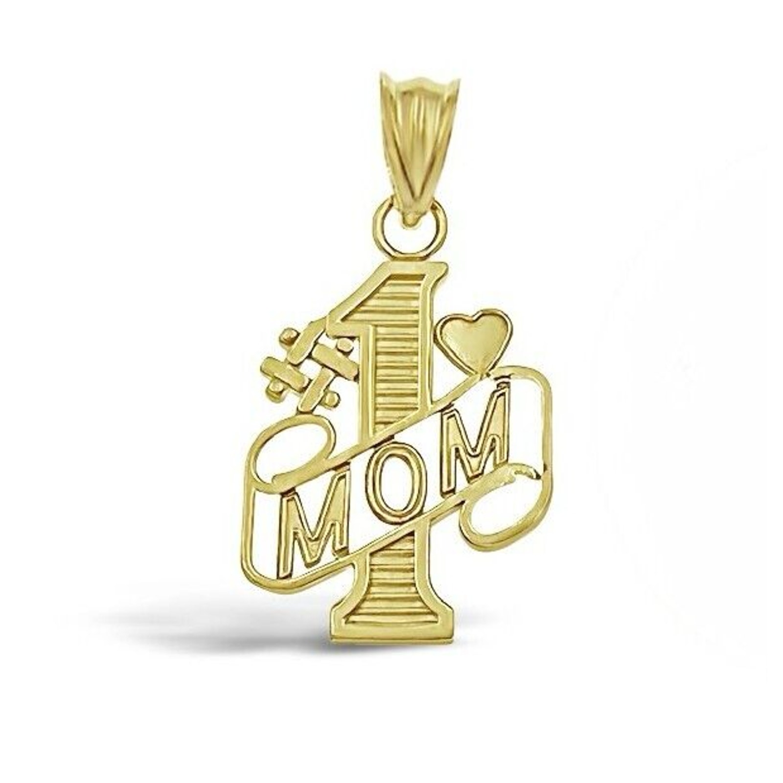 10k Yellow Gold Mom Number One Charm Heart Mother Pendant 1 inch