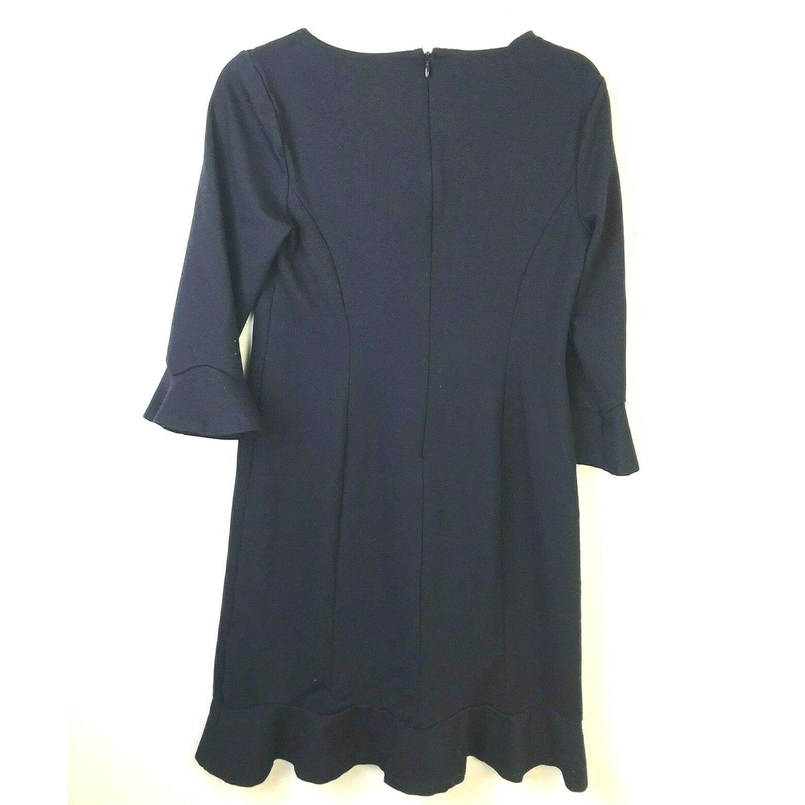 Talbot's Black Princess Line Dress Women's Sz 4 Bell 3/4 Sleeves Ruffle Hem