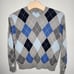 DANIEL CREMIEUX Men's V-Neck 100% CASHMERE Gray Blue ARGYLE Sweater Size XL