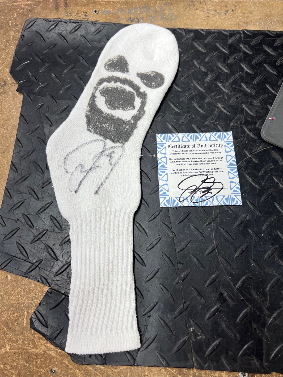 Mr. Socko Mick Foley Signed Autographed w/ CoA from ProWrestlingTees.com