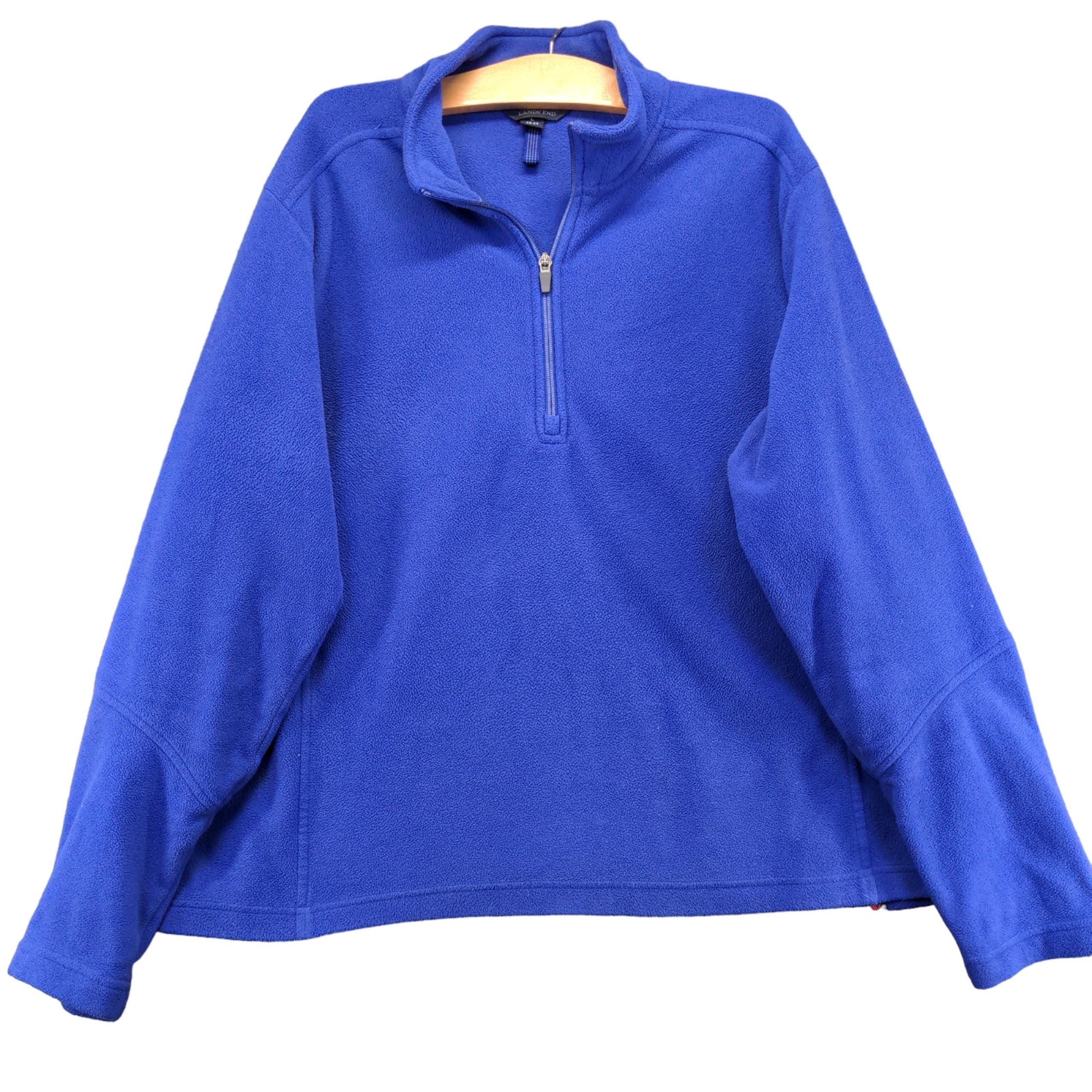 Lands' End Fleece Jacket Men's Blue Large 1/4 Zip Long Sleeve Stand Collar