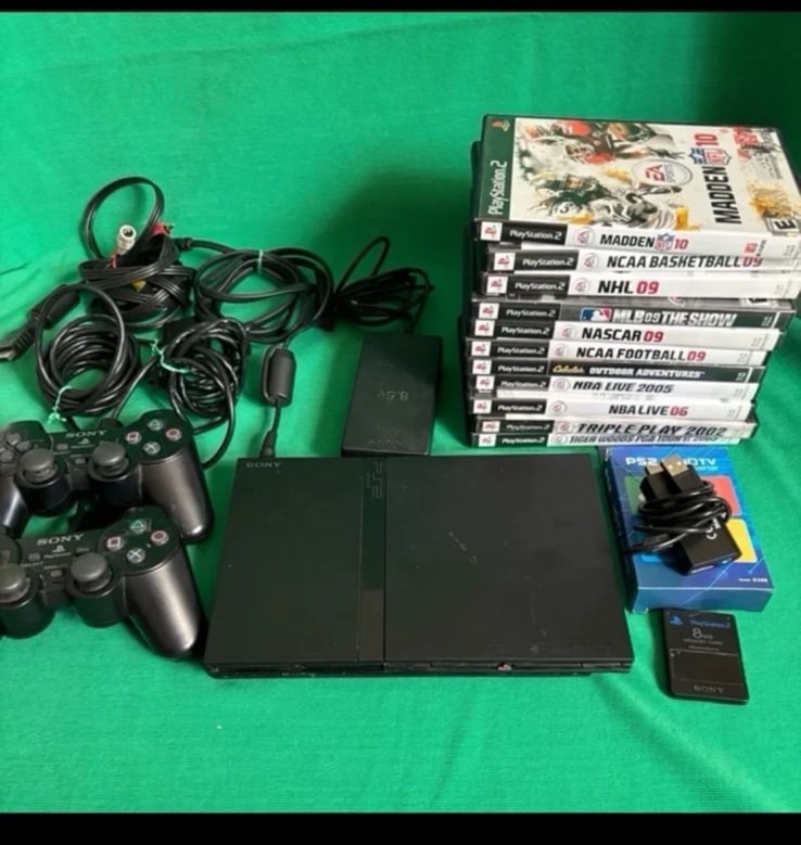 PS2 PlayStation slim SCPH-7501 + 2 controllers 11 Games + HGDMI adapter bundle(n