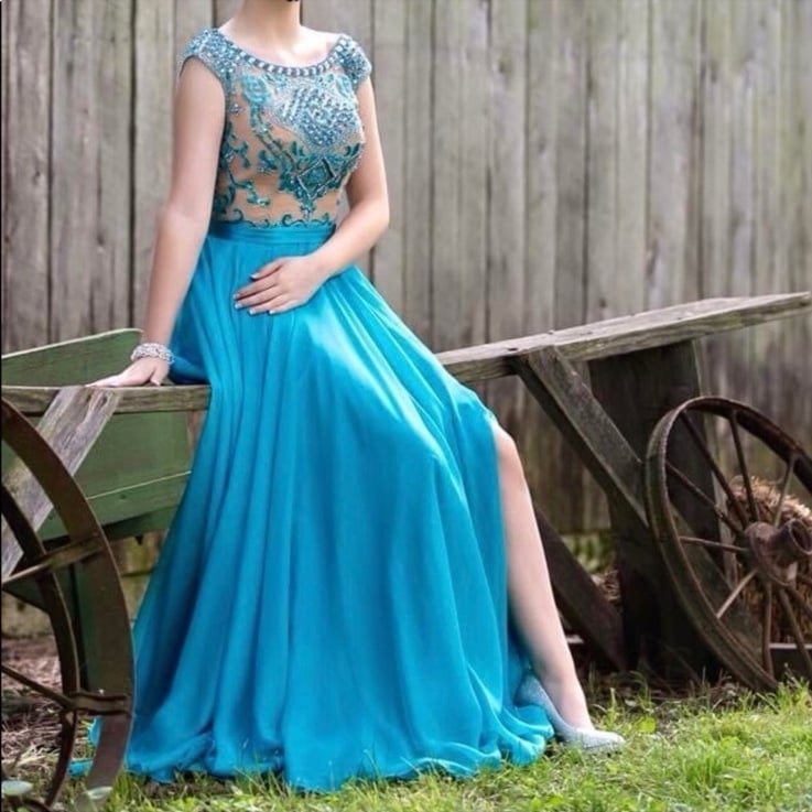 Sherri Hill Turquoise/Teal Prom Dress