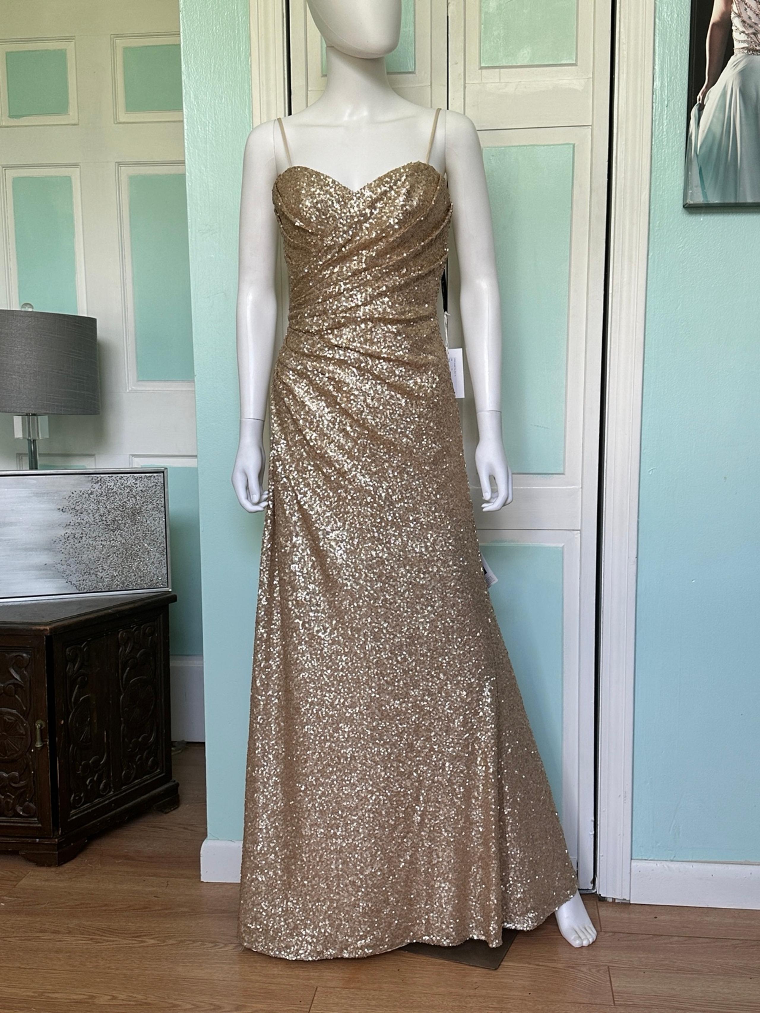 Size 10 Sorella Vita Gold Champagne Fitted Sequin bridesmaid prom dress gown