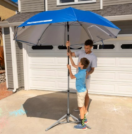 NWT Sport-Brella8' Premiere Umbrella with Freestand Base and Auger for Sand Blue
