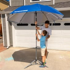NWT Sport-Brella8' Premiere Umbrella with Freestand Base and Auger for Sand Blue
