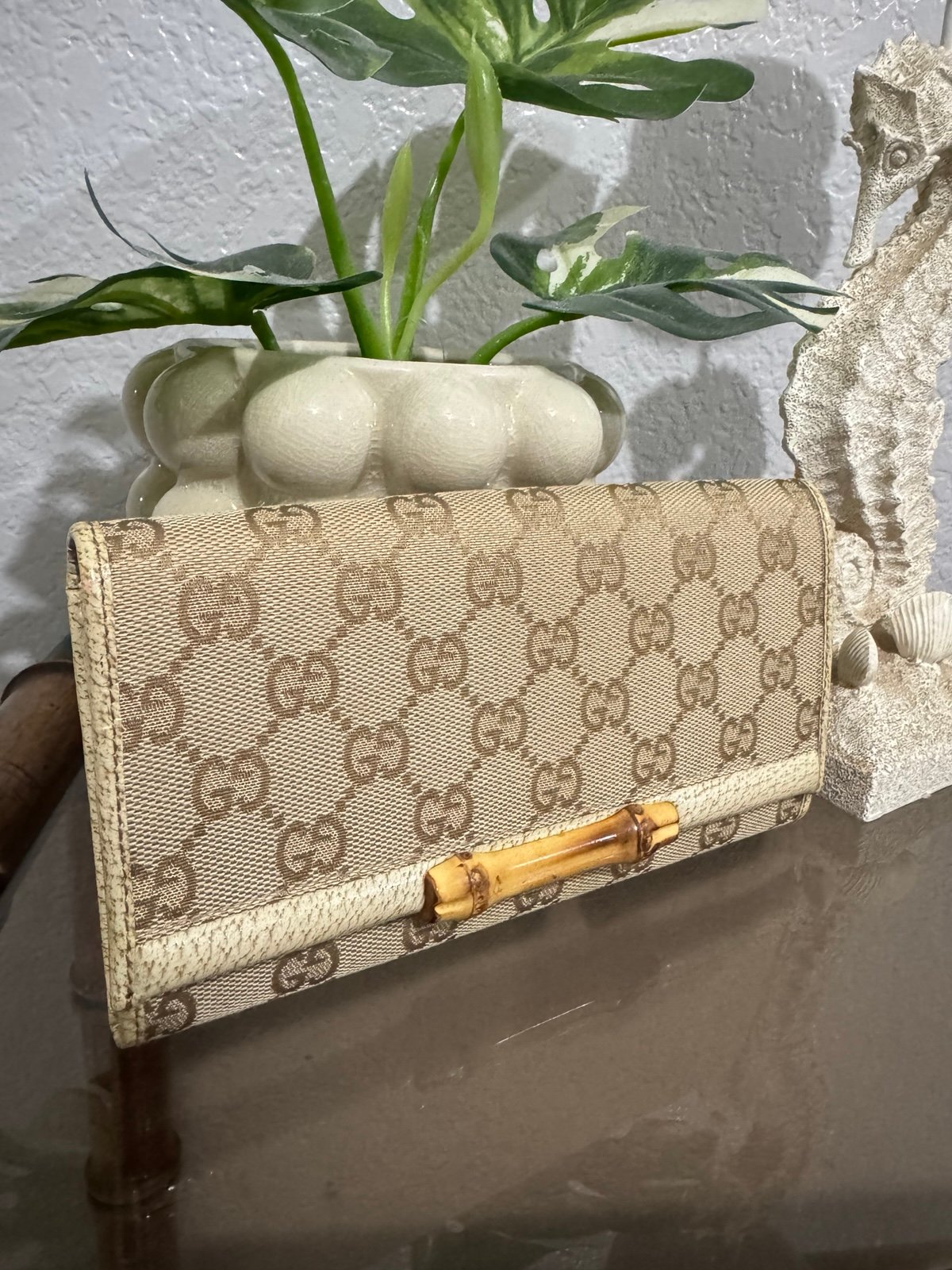 GUCCI BAMBOO AND CANVAS VINTAGE WALLET