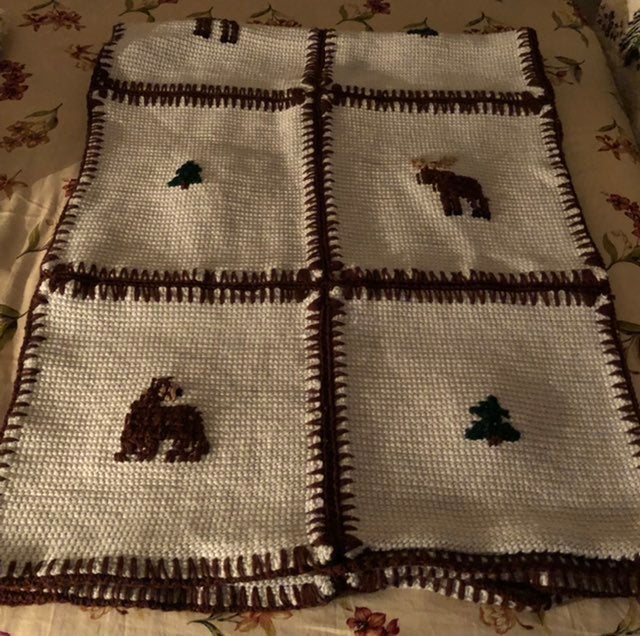 Handmade Lodge Print Afghan~60x76 in.