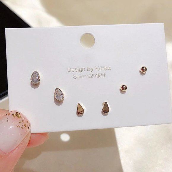 [3 Pairs] 925 Silver Diamond Earrings