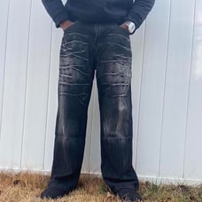 Vintage Y2k Baggy Washed faded wide leg Black denim skater jeans Size 32