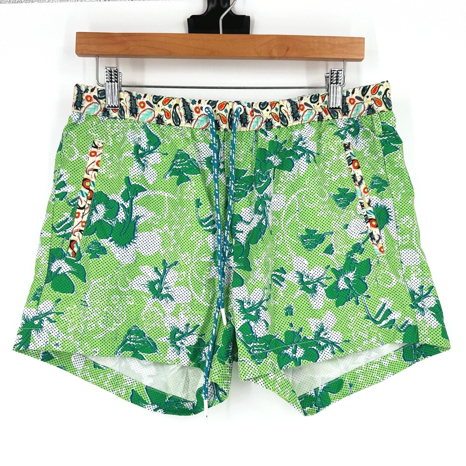 El Tuggle Mens Swim Trunks Small Patchwork Tropical Lined Quick Dry Slim Pockets