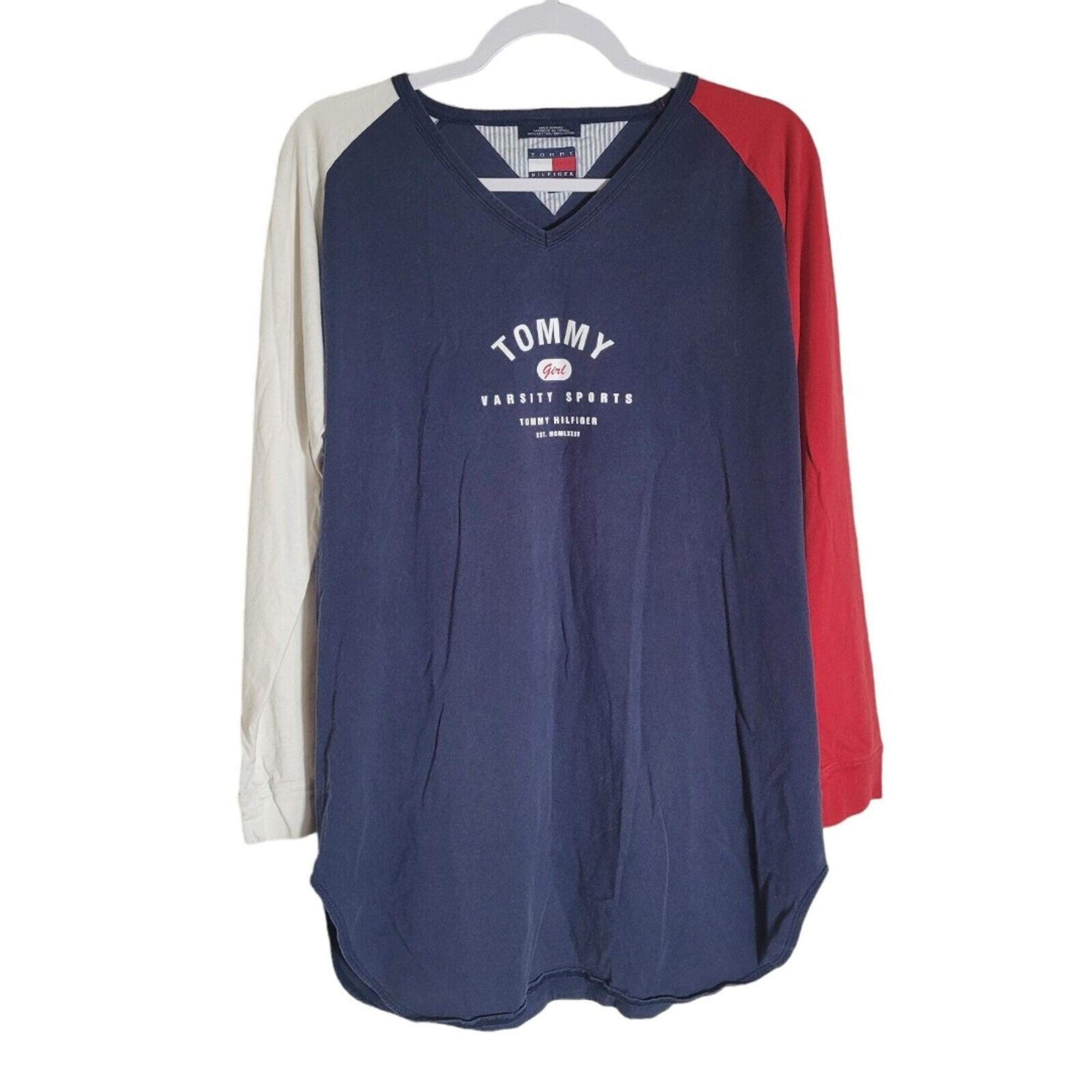 Tommy Hilfiger Pajama Shirt Women's Size Medium Tunic Night Gown Color Block Y2K