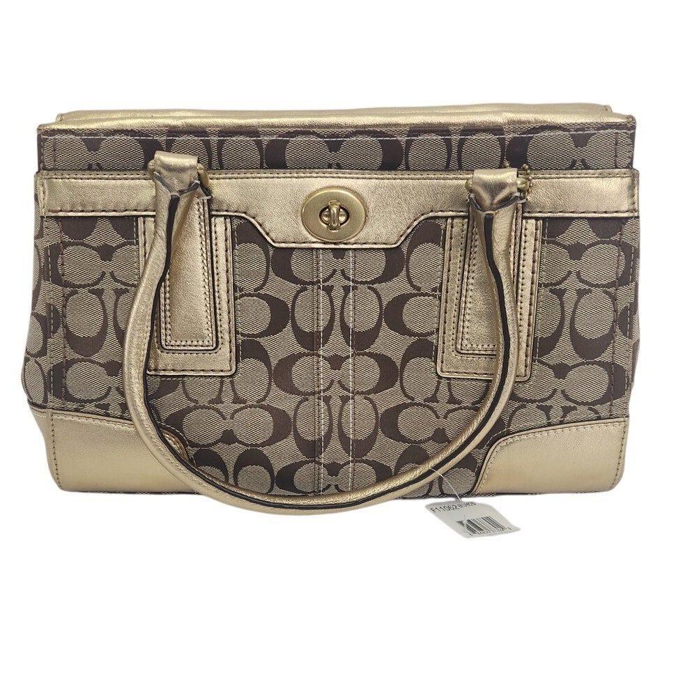 Coach Hampton Signature Canvas Gold Satchel F11062 NWT
