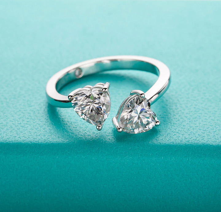 Fine 18K 925 Sterling Silver 2CT Heart Cut Adjustable Moissanite Ring (M, L, XL)