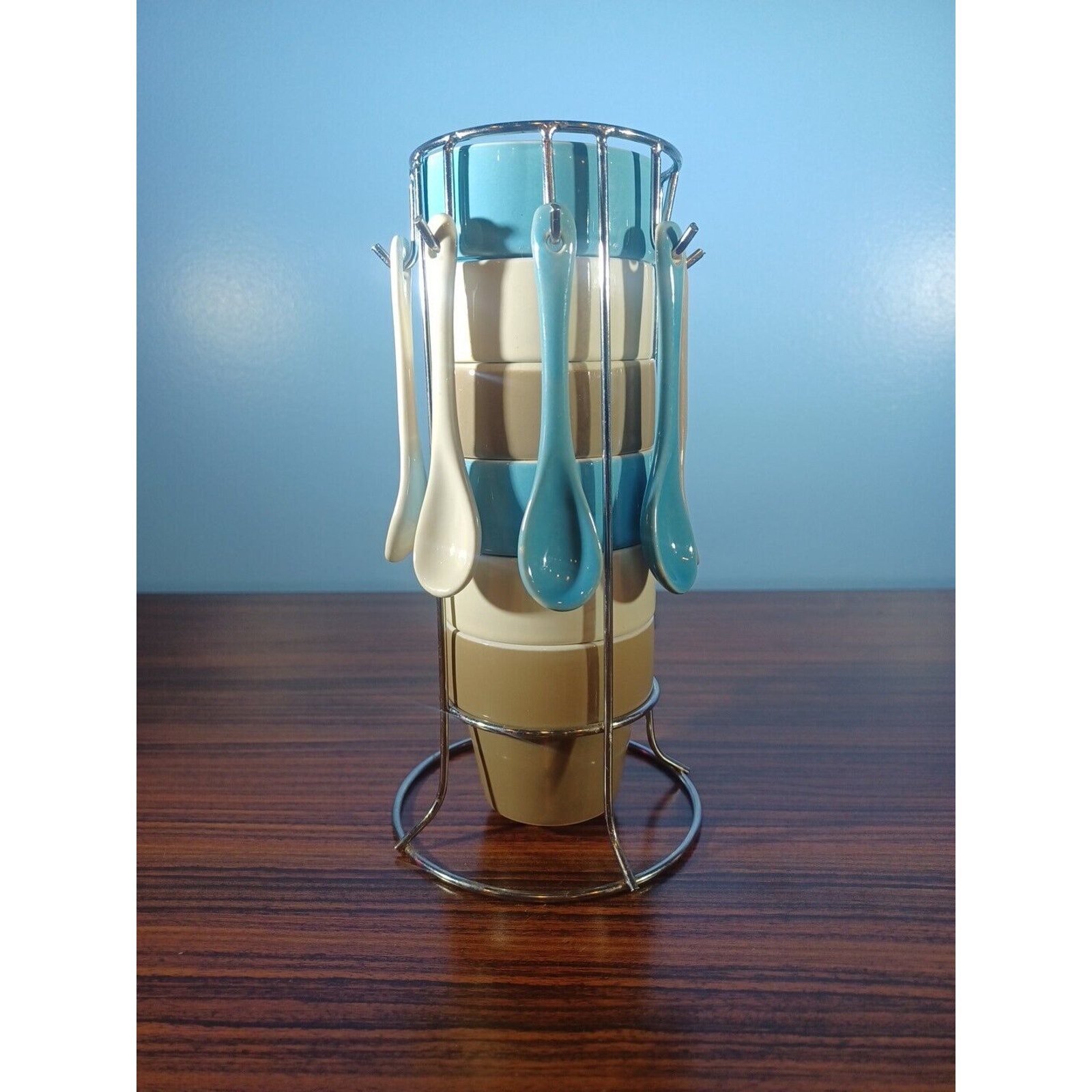 Kirkland's Stackable Espresso 6 Cups & 5 Spoons Porcelain