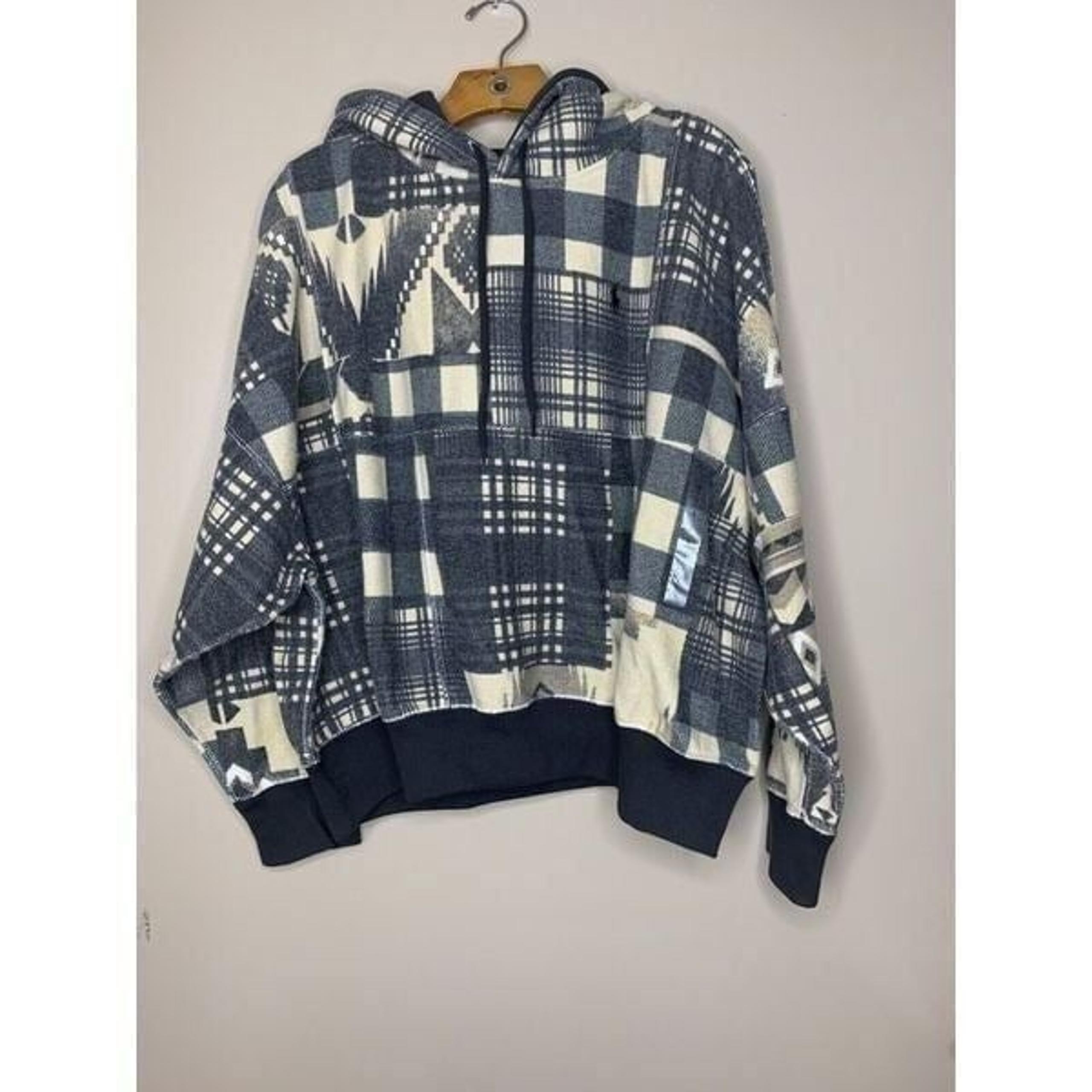 Polo Ralph Lauren Womens Geometric Patchwork Fleece Hoodie Black Large