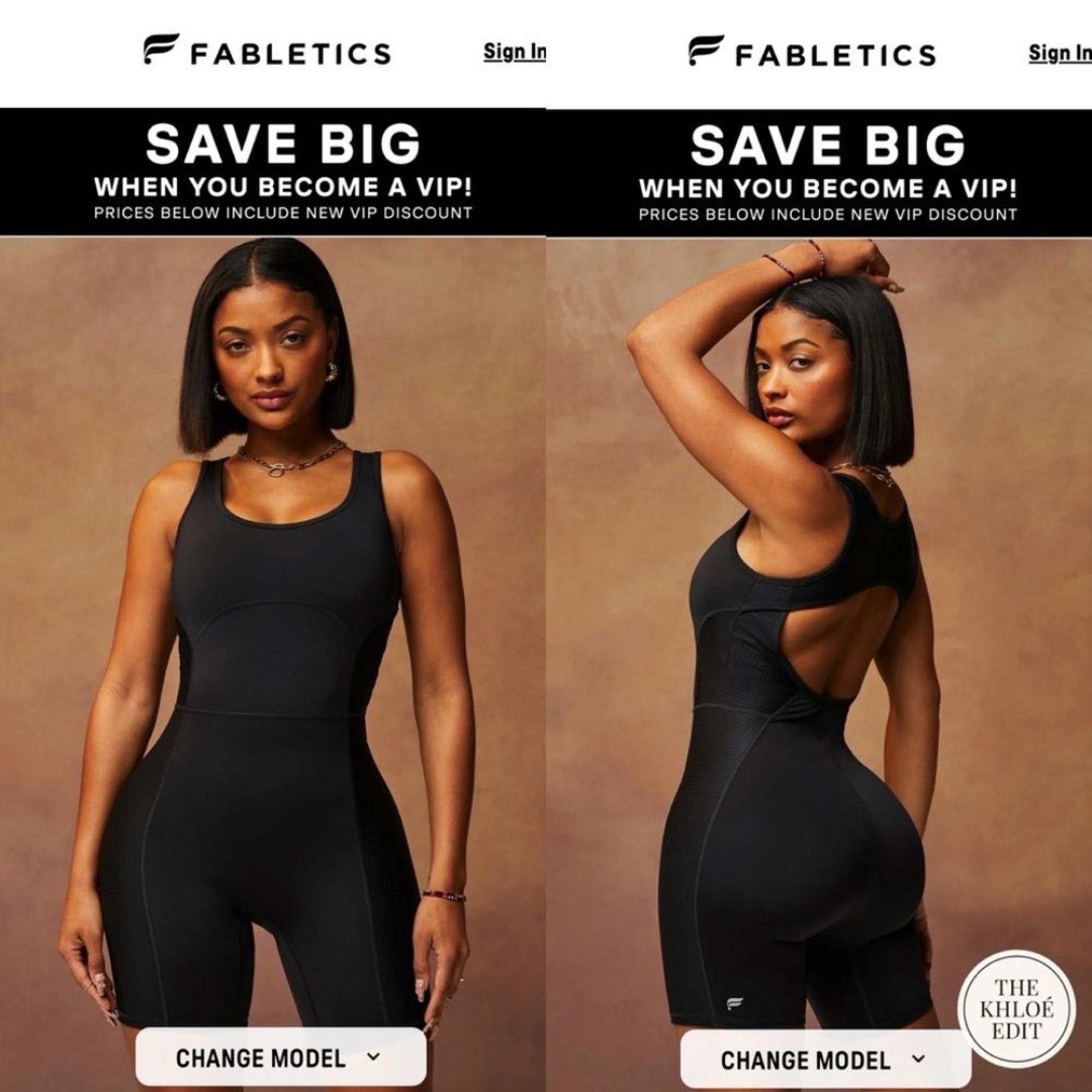 Fabletics x Khloe Kardashian Motion365+ Open Back 7'' Onesie Sz Medium Black