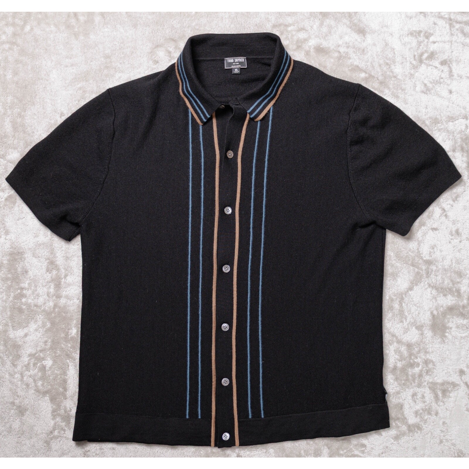 Todd Snyder Black Merino Wool Full Placket Polo Short Sleeve Sweater Mens XL