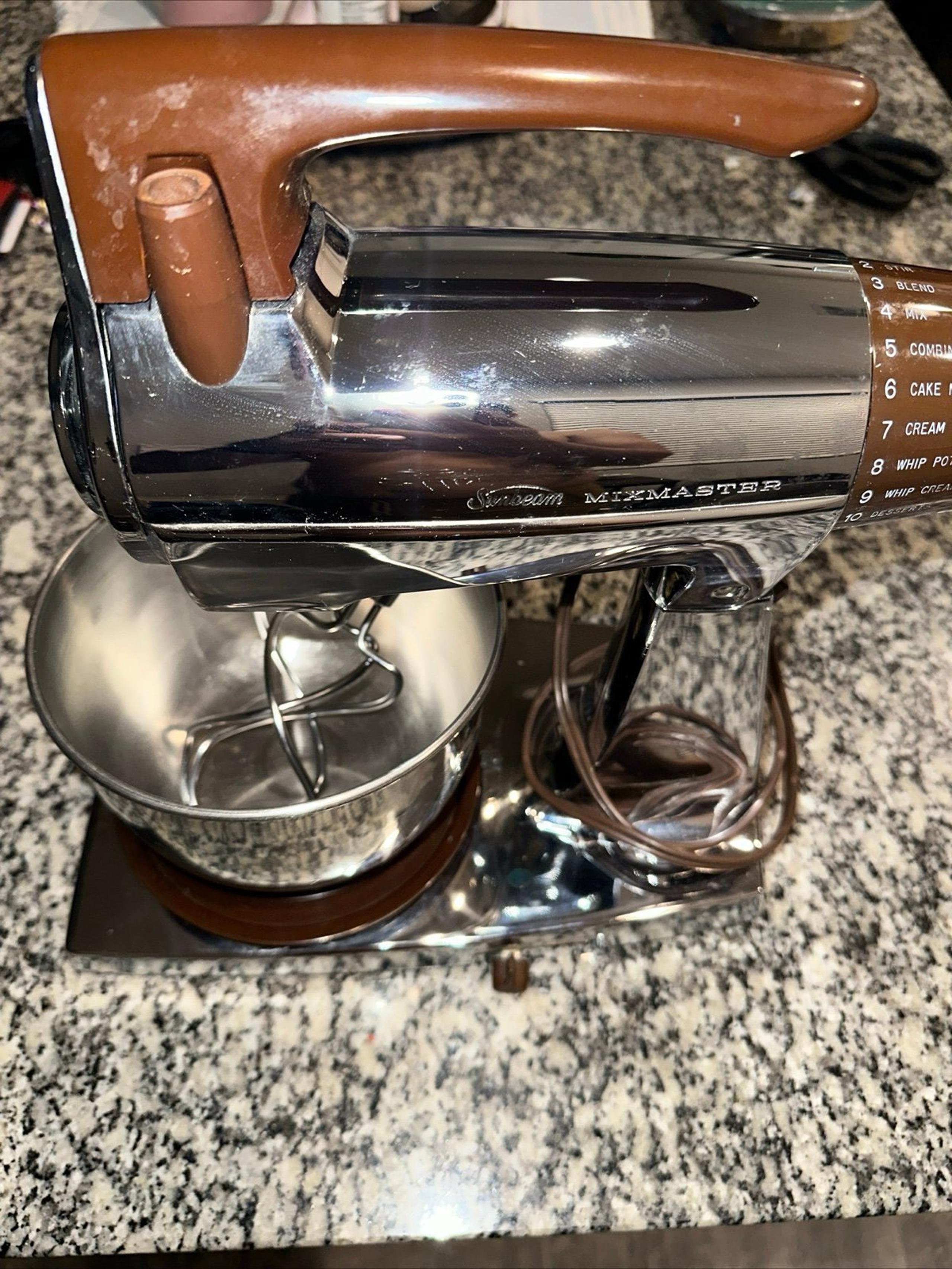 Vintage Sunbeam Mixmaster Stand Mixer Chrome & Brown 12 Speed