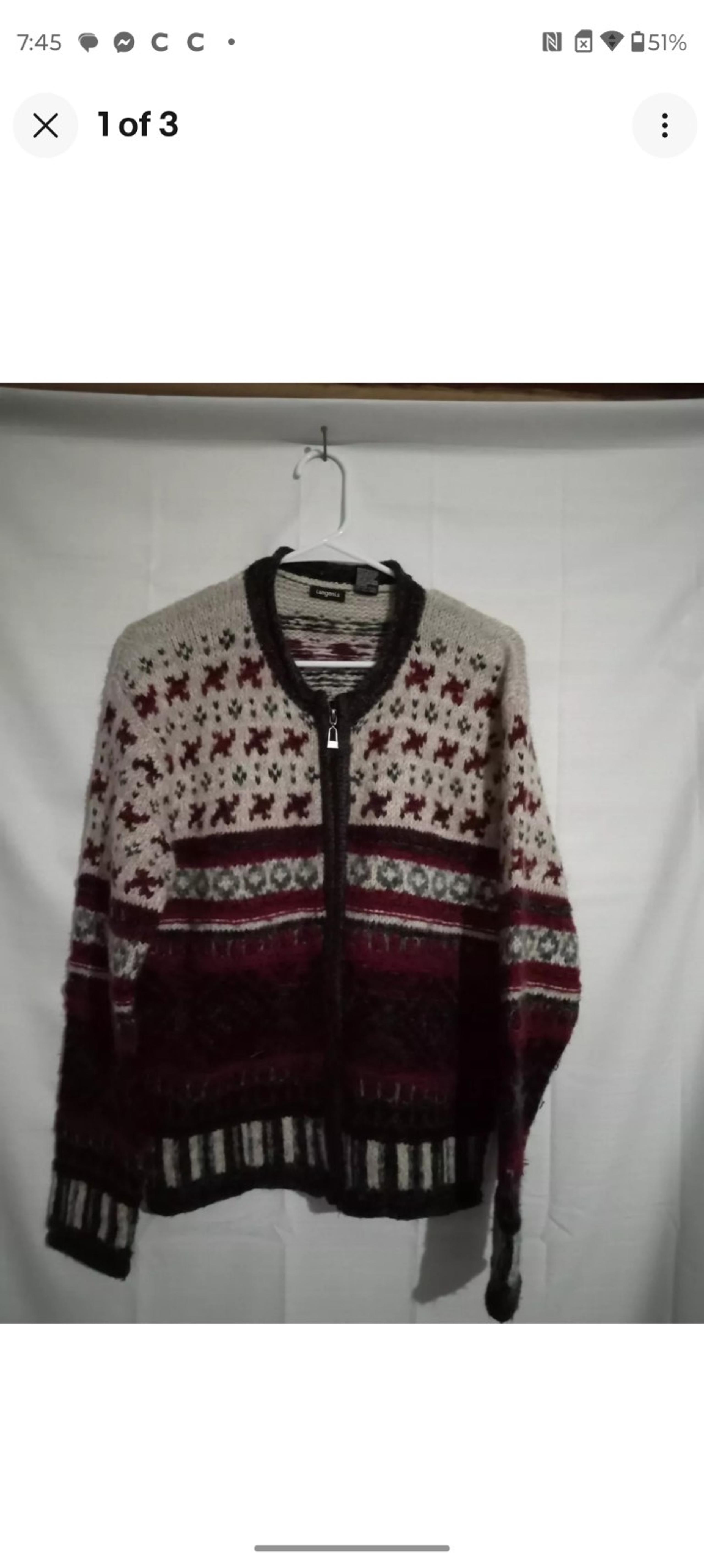 Tangents Fair Isle Sweater Zip Cardigan Wool Blend Sweater Christmas Holiday La