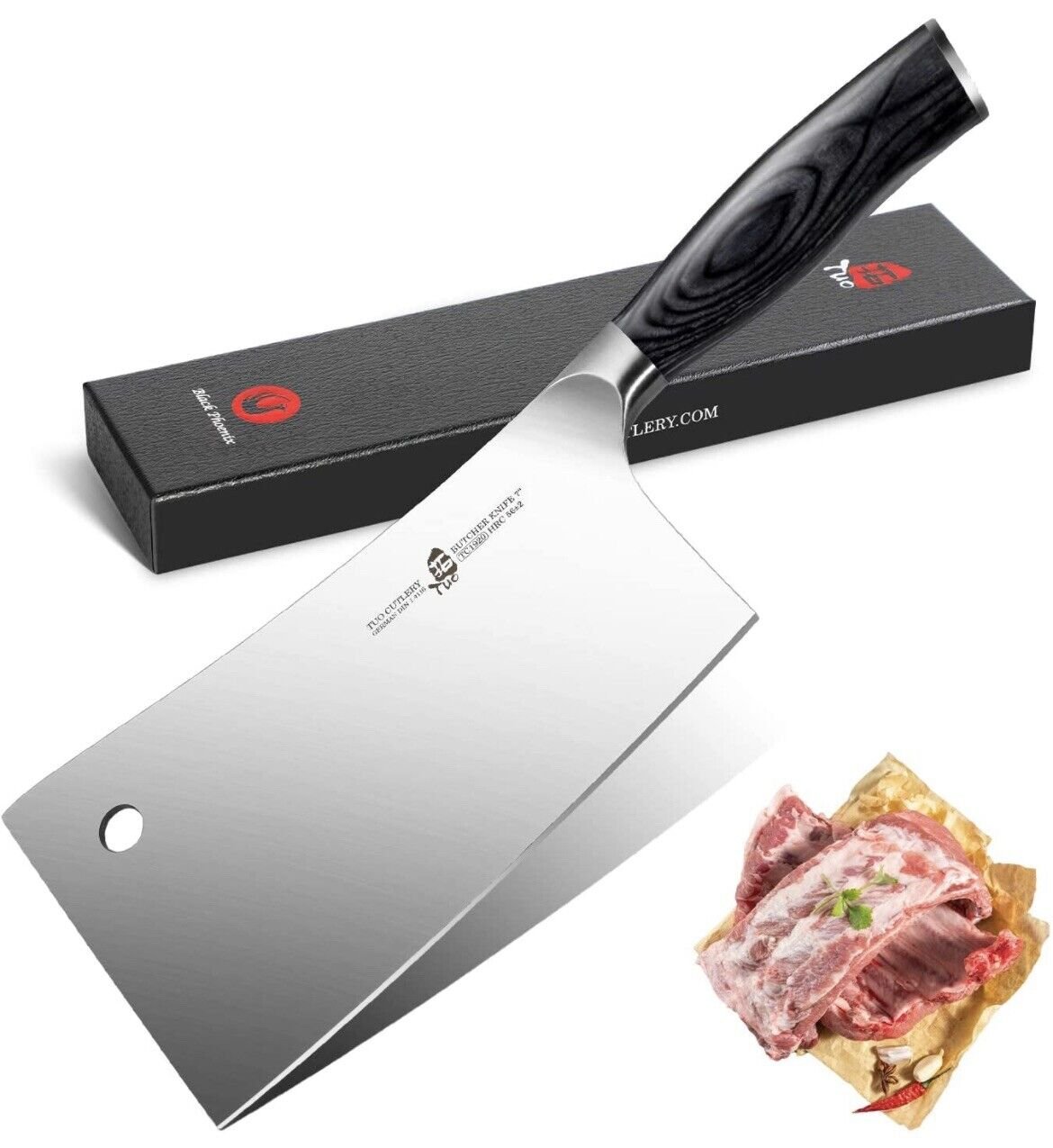 NEW TUO Black Phoenix 7 Butcher Knife High Carbon Stainless Steel Pakkawood