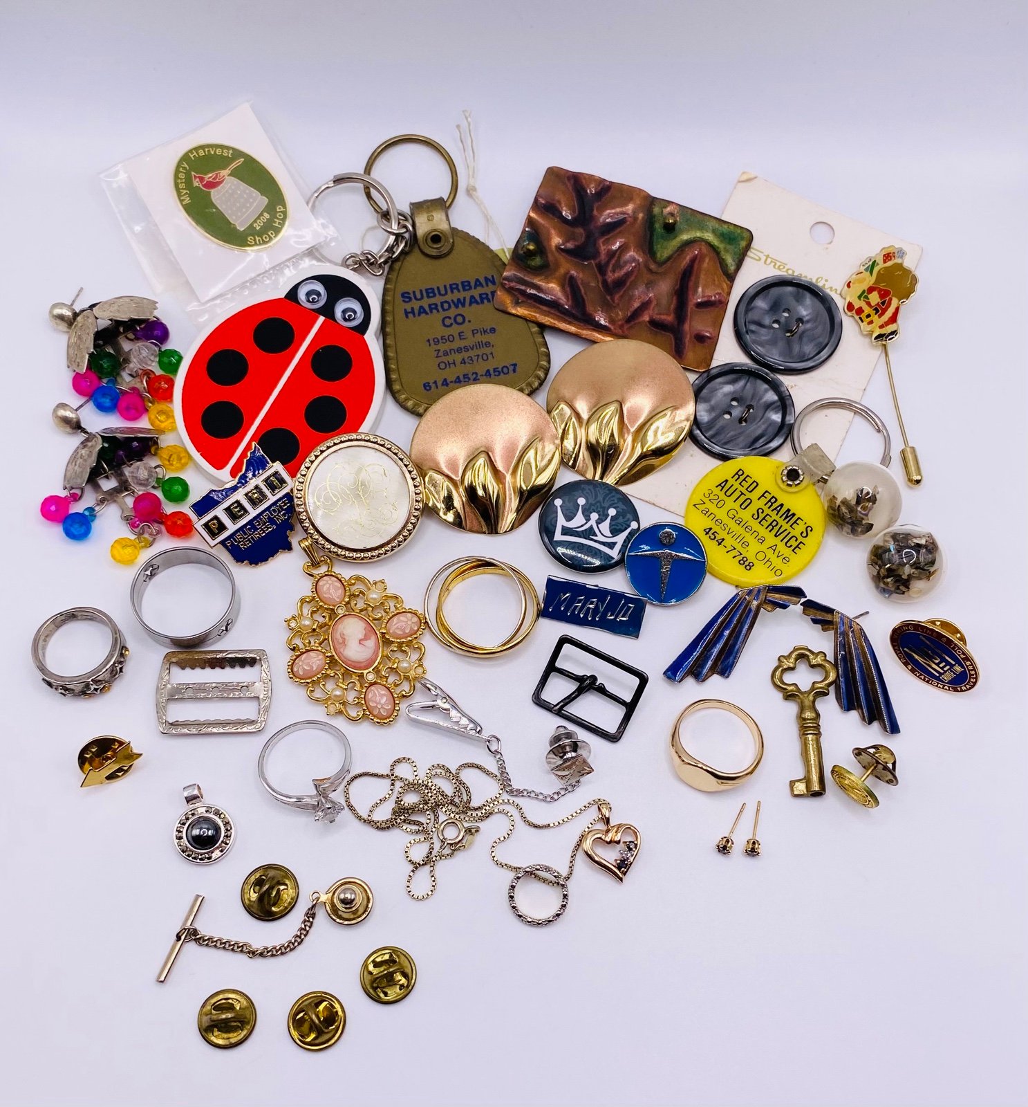 Junk Drawer Jewelry Lot Rings 925 Gold Plate Necklaces Pins Treasure Hunt