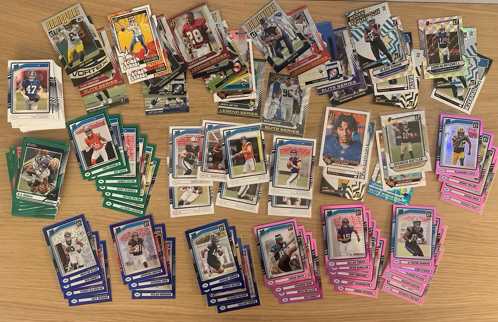 2024 Donruss Football Rookies, Inserts, Green Press Proof Pink & Blue Optic LOT