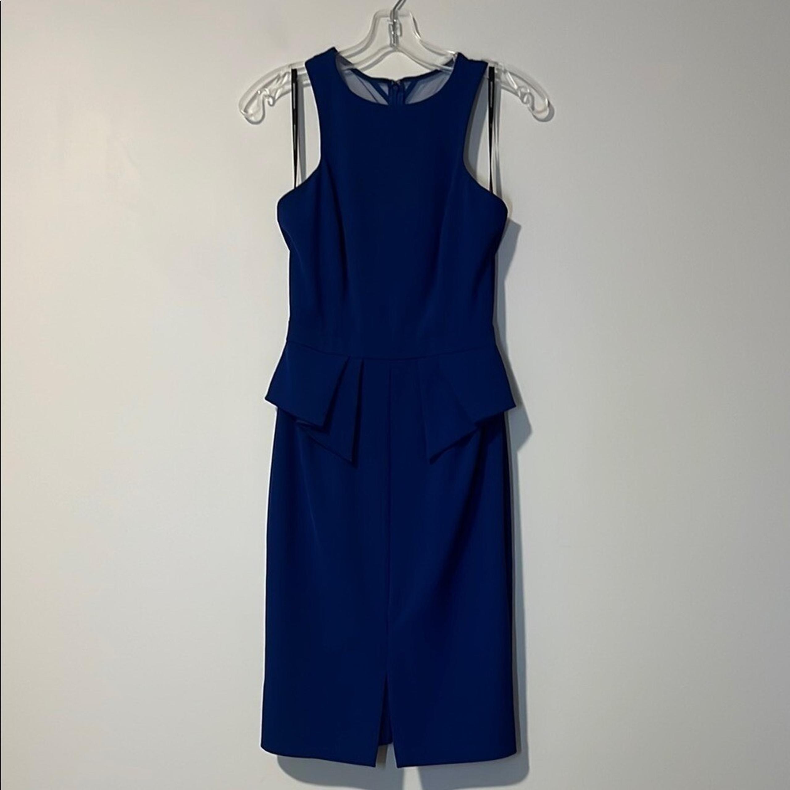 Warehouse Blue Peplum Sheath Midi Dress