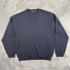 Brooks Brothers 346 Sweater Mens XL Blue Fine Italian Merino Wool Knit V Neck