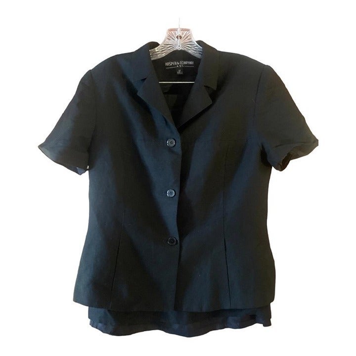 KASPER Vintage Linen Blend Black Short Sleeved Skirt Set - Size 12