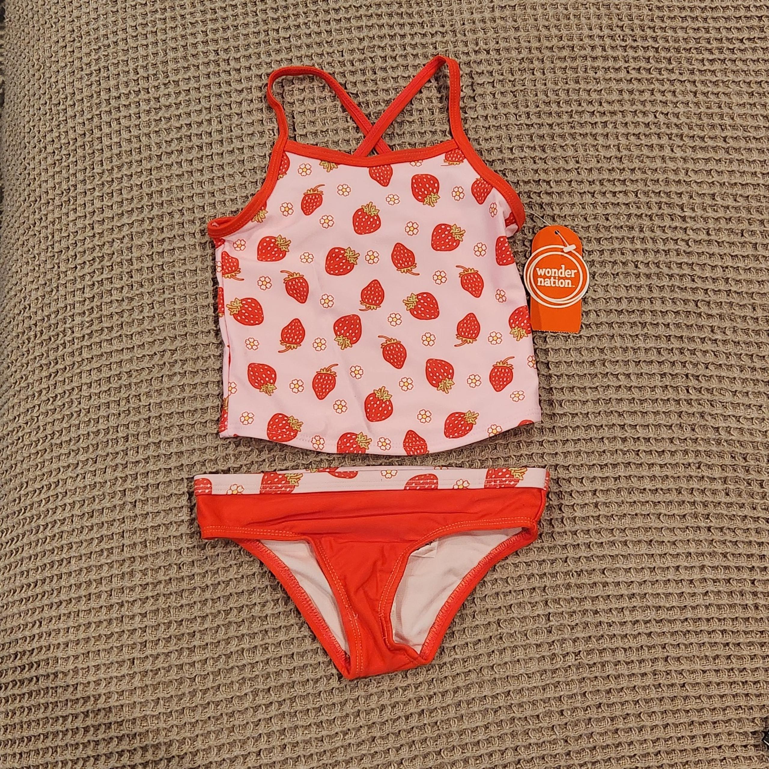 Girl’s  2T Strawberries Tankini 2-Piece Swimsuit NWT Wonder Nation UPF-50