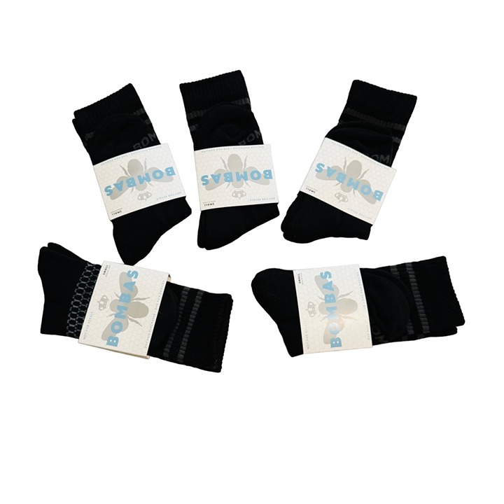 Bombas Crew socks size small black honeycomb arch support stay up antimicrobial