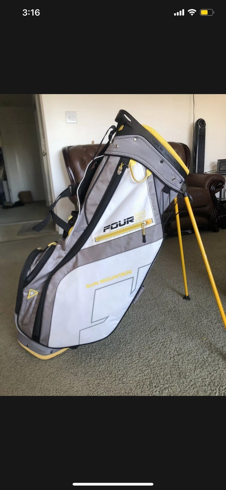 Sun Mountain sales Four 5 Stand Bag Golf Bag Gray & White Yellow 14 Way Top Rain Cover