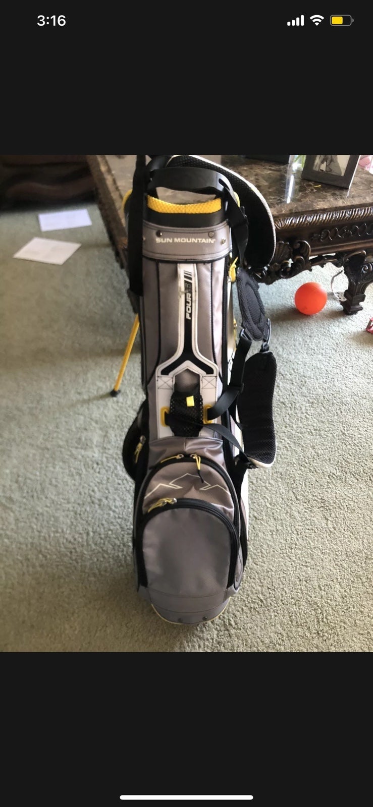 Sun Mountain sales Four 5 Stand Bag Golf Bag Gray & White Yellow 14 Way Top Rain Cover