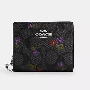 Coach CM973 Snap Wallet In Signature Canvas With Country Floral Print Deep Berry