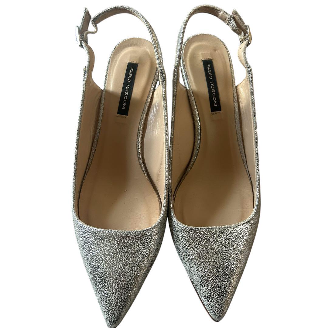 FABIO RUSCONI Silver Pointed-Toe Glitter Sandals