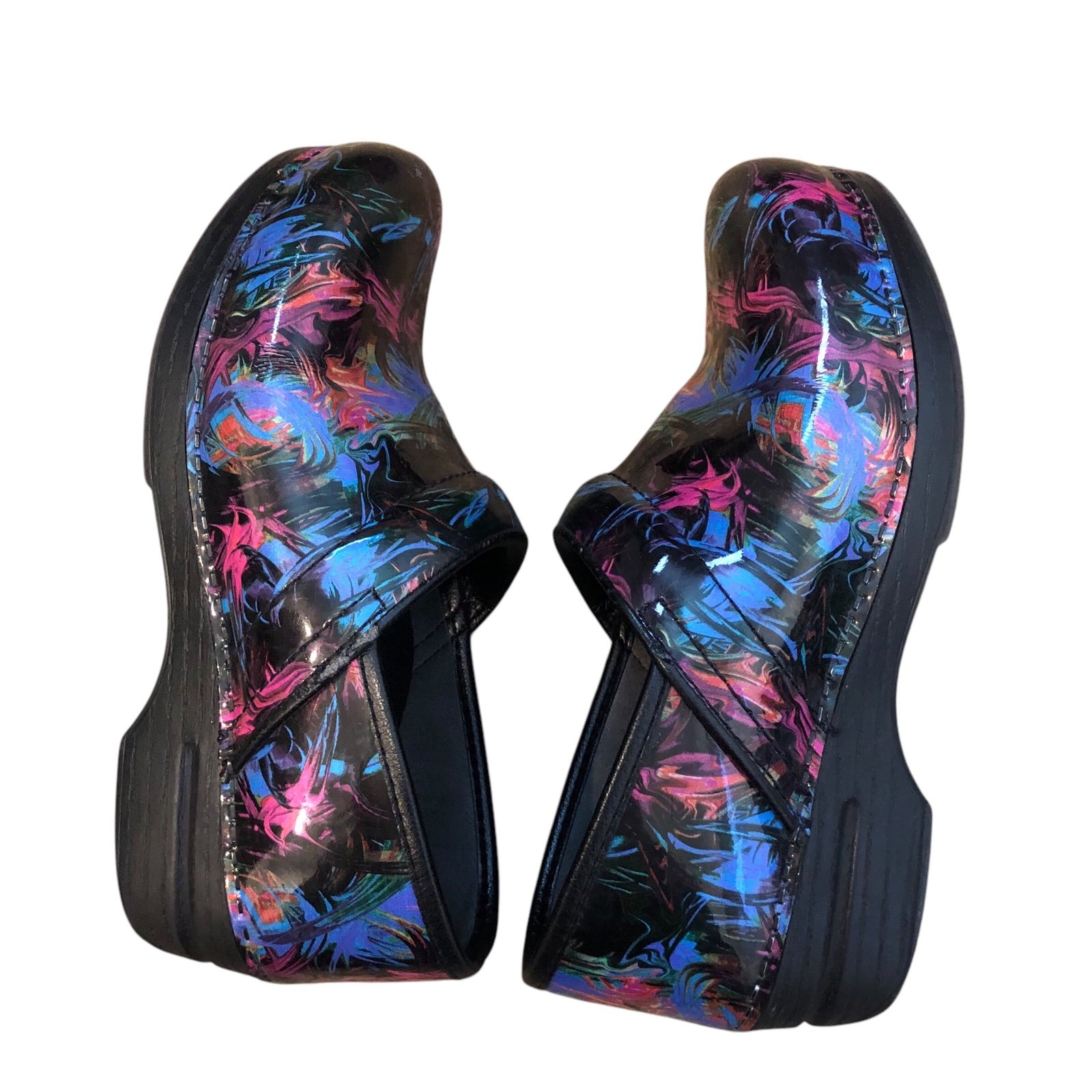 Dansko black paint splatter design clog orthopedic shoes sz 38