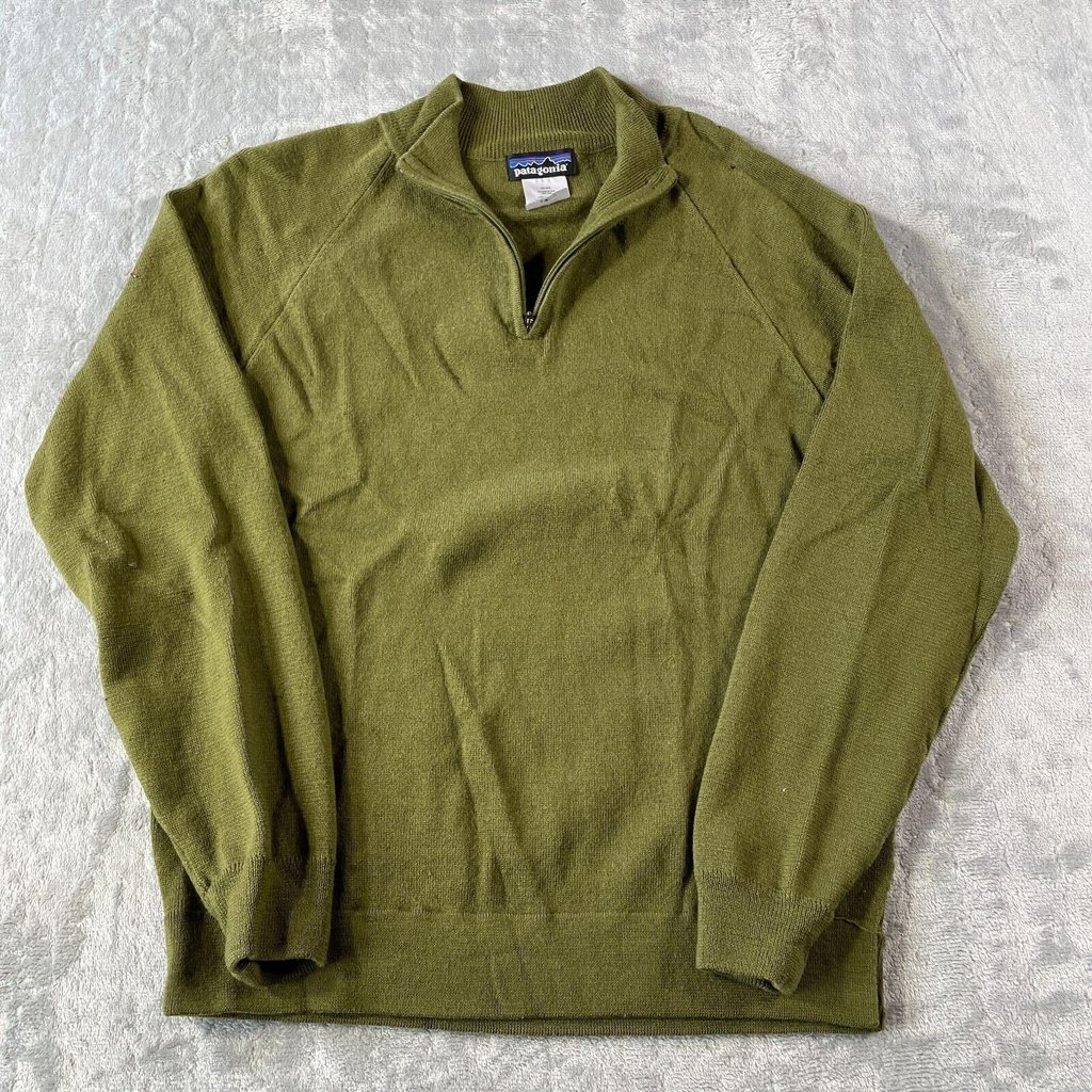 VTG Patagonia Sweater Mens Sz Small Military Green 1/4 Zip Wool Mock Neck