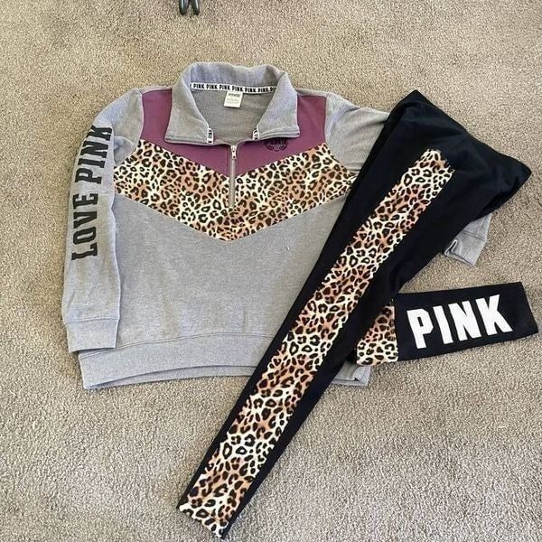 PINK Victoria’s Secret Cheetah Long Sleeve Quarter Zip Pullover SZ Small HTF