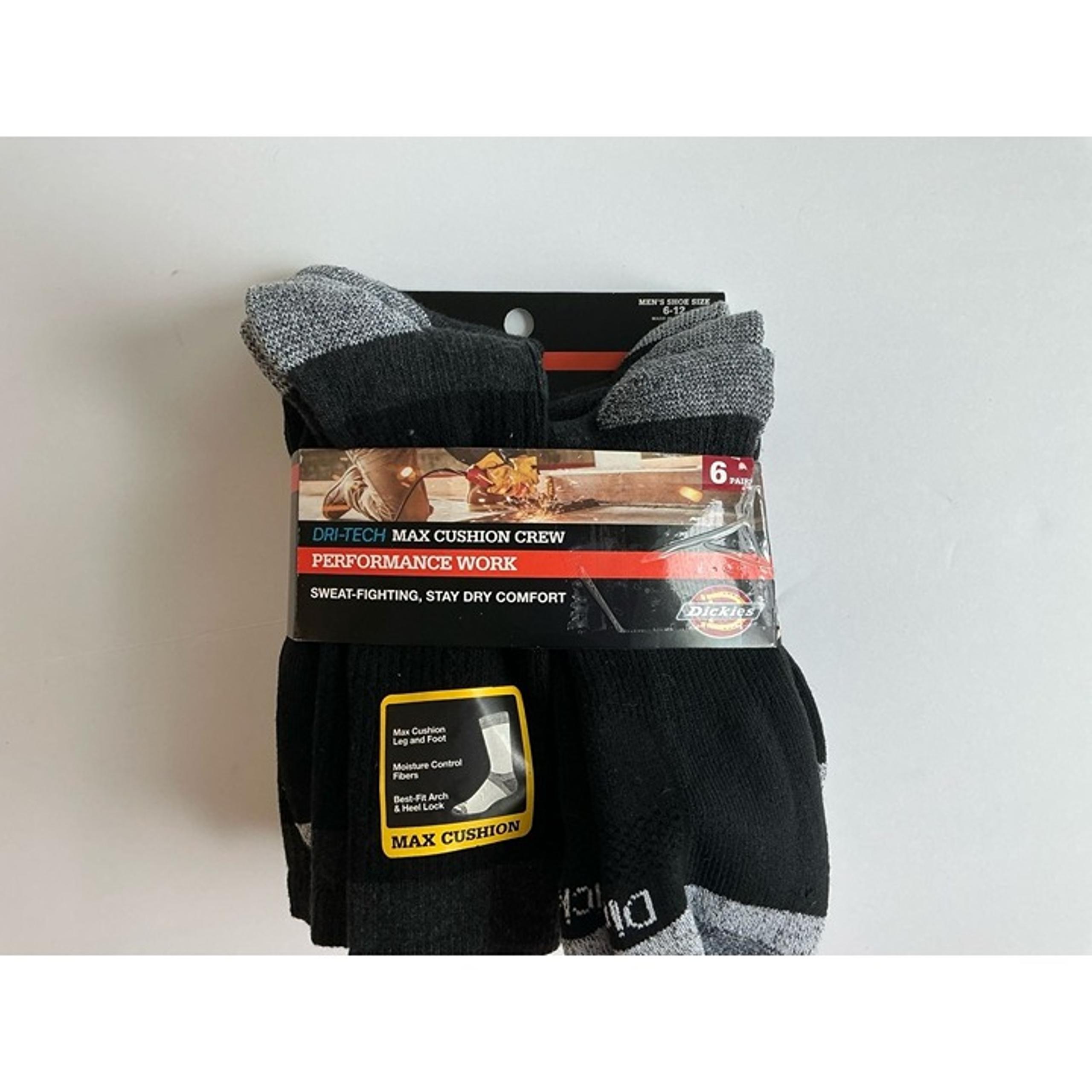 Dickies Dri-Tech Max Cushion Crew Work Socks - 6 Pairs (Men's Shoe Size 6-12)