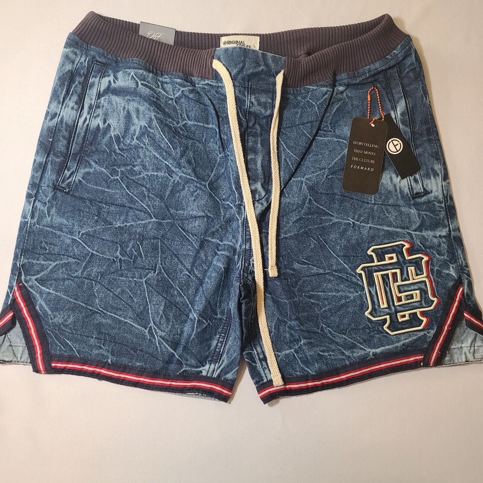 Mens Original Fables OG Crinkled Wash Denim Shorts Size Large NWT