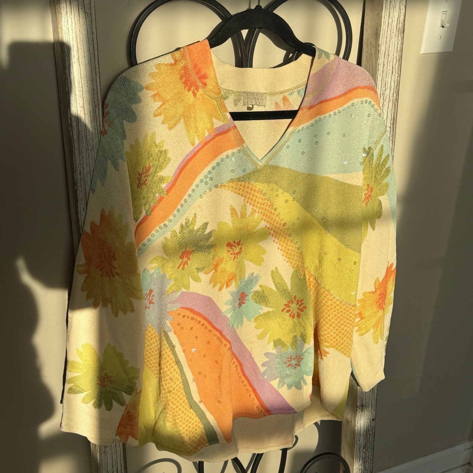 Sigrid Olsen Sport Vintage Nylon Rayon Floral Blouse Top Estimated Size Medium