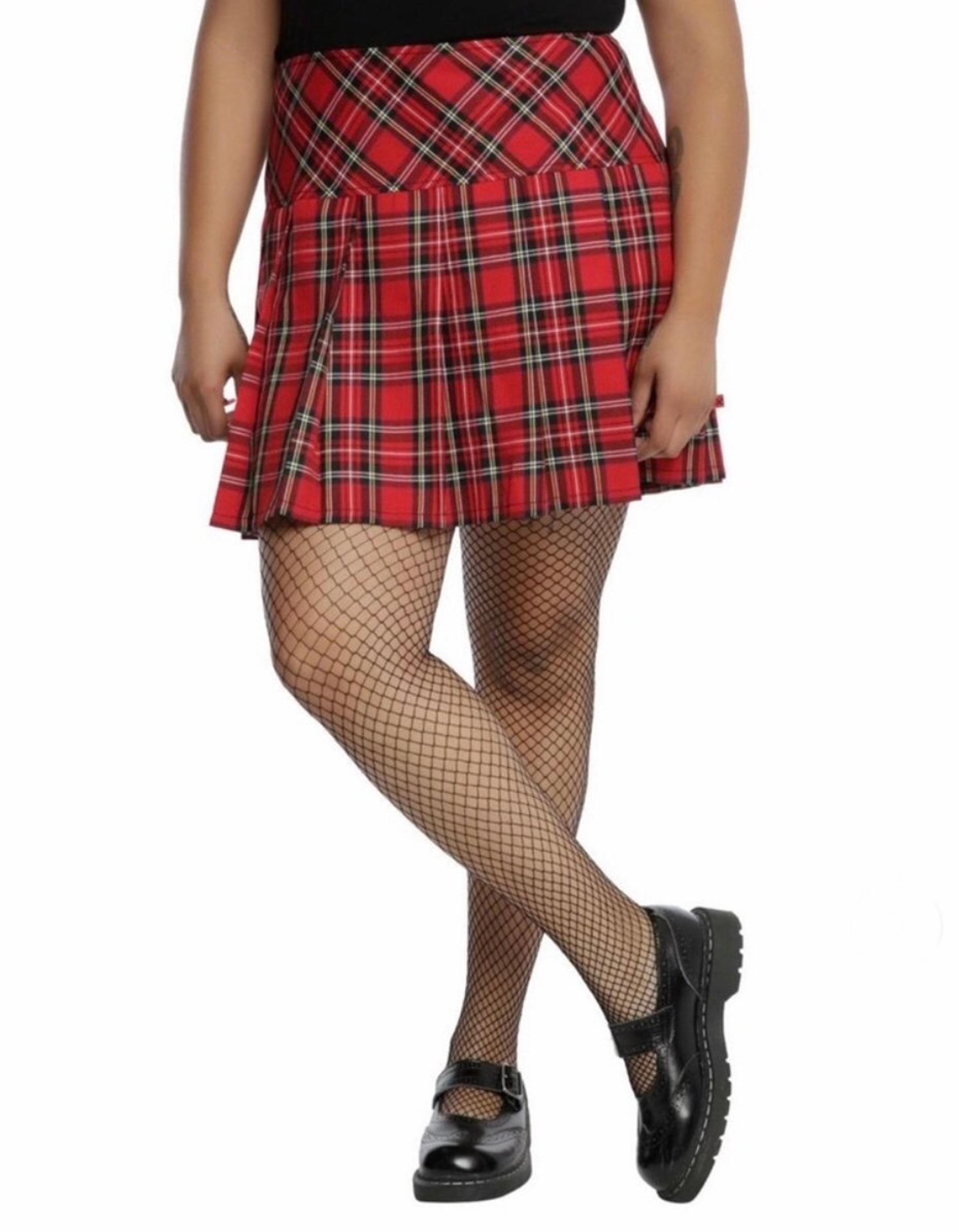 Plus size red plaid pleated skirt 1x