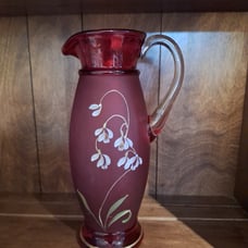 Fenton 2007 Connoisseur Ruby Pitcher Pearl Drops # 8558 JG Signed Original Box