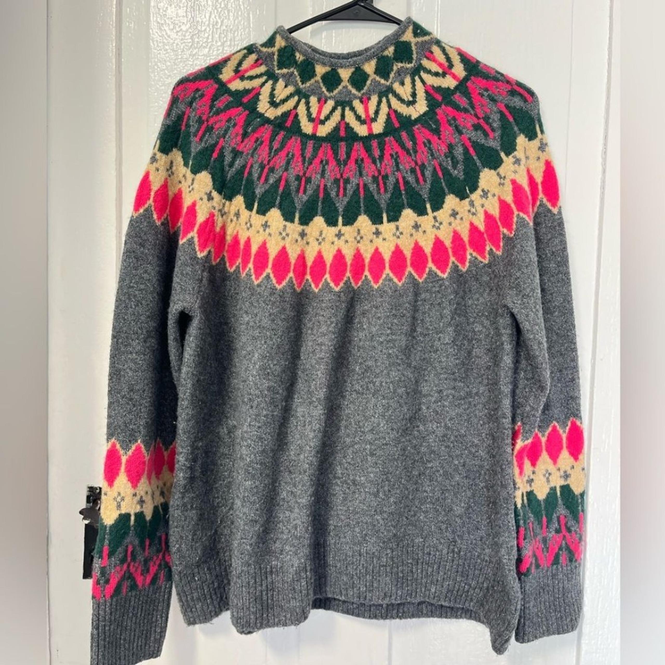 Vince Camuto Grey and Pink Fair Isle mock neck sweater size medium