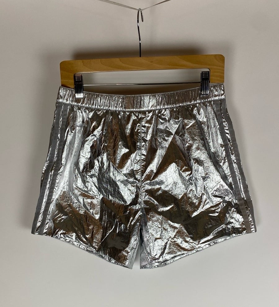 Adidas Ivy Park Silver Metallic Sincher Activewear Shorts Womens Medium